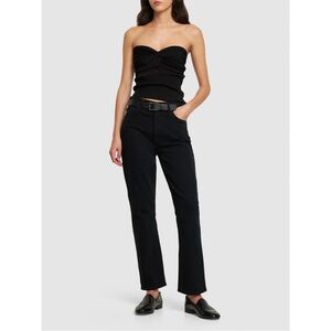 Goldsign High Rise Relaxed Slim Straight Jeans in Pressed Black Size 29
